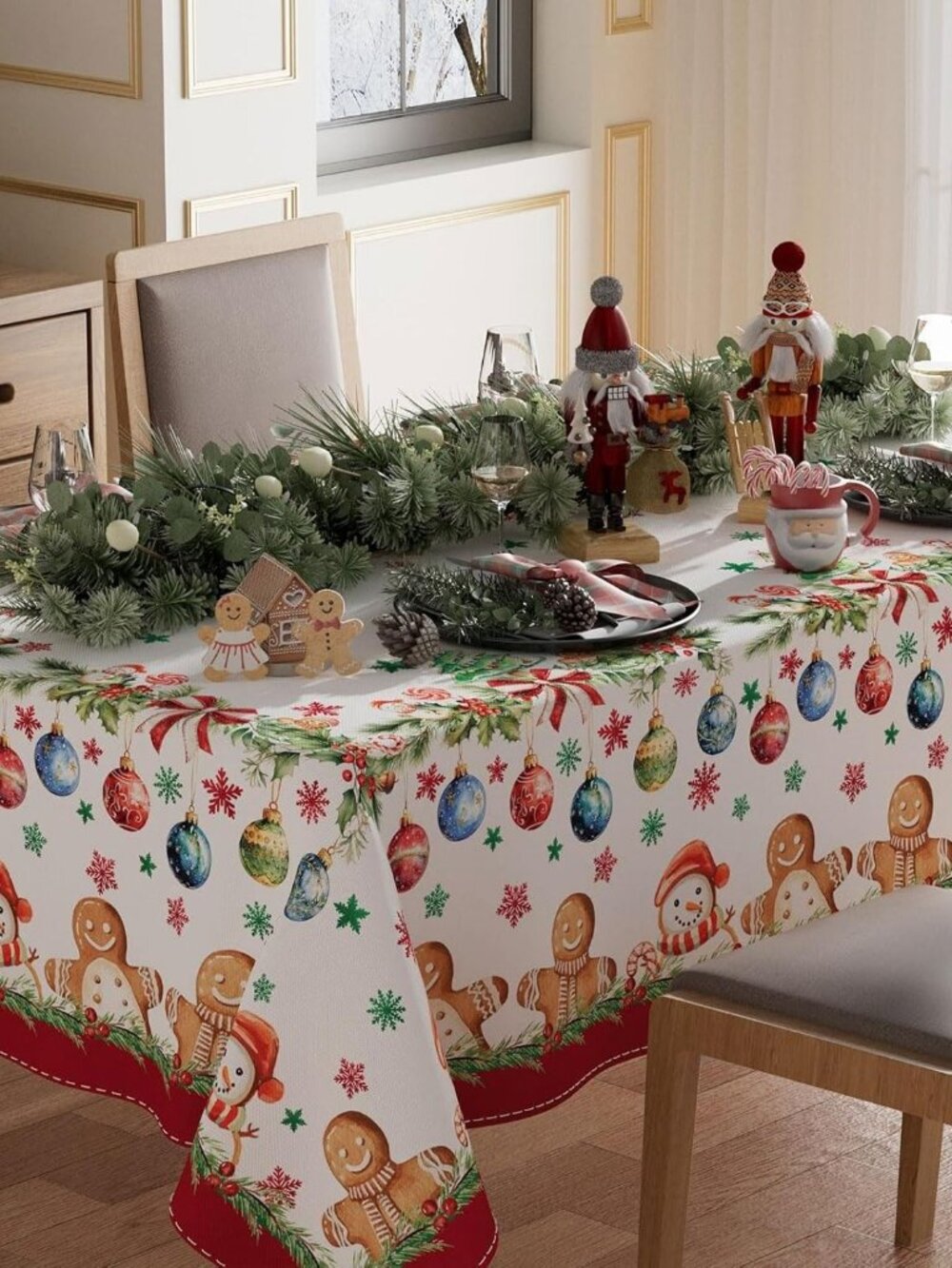 Gingerbread Man Snowman Tree Winter Tablecloth Rectangle Christmas Table Cloth W